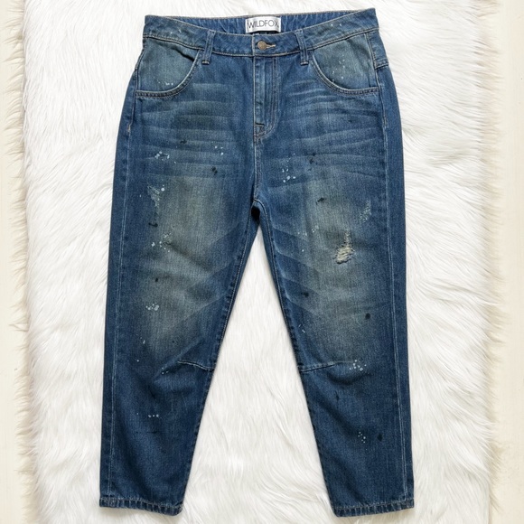 NWOT Wildfox Distressed Slouchy Paint Splatter High Waist Boyfriend Cropped Jean - Picture 2 of 10